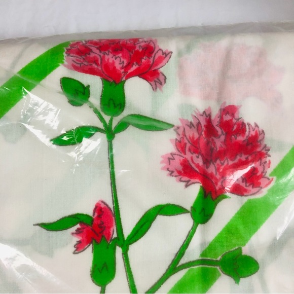Vintage NWT 80s Sears Carnations Perma Prest Percale Full Size Fitted Sheet - Picture 4 of 6